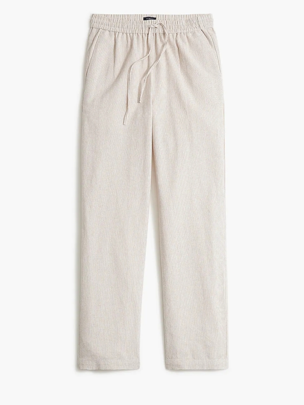 J.Crew Linen Cotton Wide Leg Pants 12 Khaki Stripe Pull On Drawstring